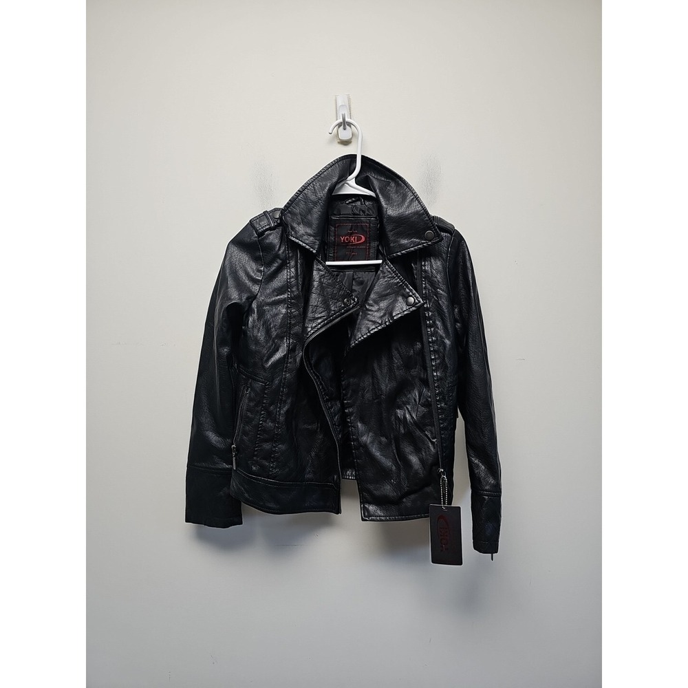 YOKI  Black Faux Leather Moto Biker 1980's Style Jacket Size S  NWT